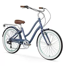 EVRYjourney Women's Beach Cruiser Bike, 26"/7-speed Navy w/Brown Seat/Grips