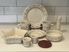 Longaberger Pottery Woven Traditions Red & Ivory Mixed Lot