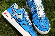 Nike Air Force 1 Custom 'Blue Graffiti Cartoon Art' White Shoes Men Mens Womens