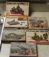 6 Vintage Model Kits of US & German Military Vehicles – Different Scales