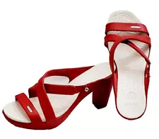 Crocs Women's Cyprus IV Block High Heel Comfort Strappy Sandals RED OYSTER Sz 7