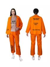 Women Men Orange Prison Uniform Cosplay Costume Prisoner Set Halloween Nightclub