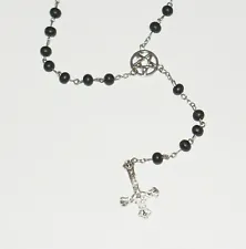 SATANIC ROSARY BLACK - Pentagram & Inverted Cross - Deathrock Goth Metal TST