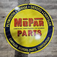 MOPAR PARTS PORCELAIN ENAMEL SIGN 30 INCHES ROUND