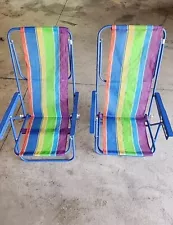 Pair Of Vintage Rainbow Sling Back Beach or Lounge Chairs For Sale.