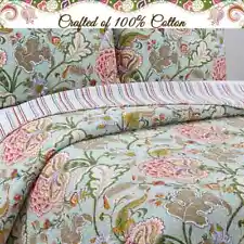 NEW! ~ COZY TROPICAL GARDEN BLUE GREEN AQUA RED PINK BEACH PALM LEAF QUILT SET