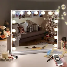 Large Hollywood Vanity Mirror with Lights Bluetooth Tabletop Wall Mount Metal