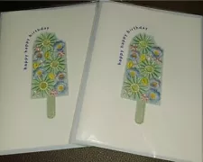 LOT OF 2 PAPYRUS EMBROIDERED FLOWERS PLANTS ICECREAM BAR HAPPY BIRTHDAY CARDS