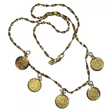 Vintage Yellow Gold Plated Coin Charm Necklace Signed JH 18"