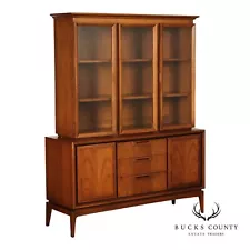 United Furniture Mid Century Modern Walnut Sideboard and Hutch