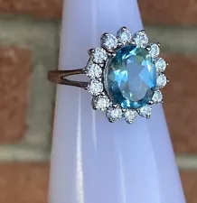 Vintage Aquamarine Halo Ring Size 7 Signed BBJ .925