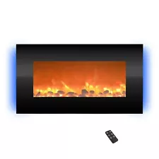 Electric Fireplace Wall Mounted Adjustable Heat Remote Backlight Colors Timer