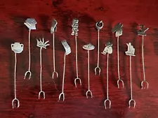 12 Vintage Mexican Sterling Silver Cocktail Appetizer Forks Taxco Mexico