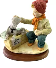 “Dog For Sale” Figurine with Wood Base Puppies Boy Home Decor