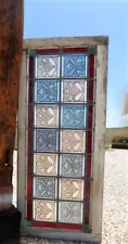 Window Panel Wood Framed Stained Glass Transom, Suncatcher Art Craft, Vintage, G