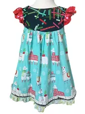 Matilda Jane Platinum Andes For The Holidays Llama Flutter Dress EUC Sz 4 #7/10