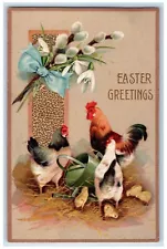 1915 Easter Greetings Chicken Hen Chick Plant Watering Clapsaddle Postcard