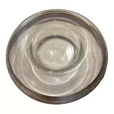 Antique Glass 13.5” Rolled Rim Bowl With Sterling Silver Repousse Band.