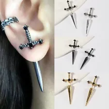 Goth Dagger Sword Screw Piercing Earrings for Men Women Jewelry Hip Hop Wear