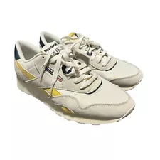 Reebok Royal Classic Leather Nylon White Yellow Shoe Mens Casual Sneaker Size 8