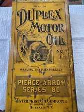 RARE Early Duplex Tall 1 Gallon Motor Oil Can with Automobile Graphic