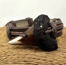 Resin Mako Shark Tooth Leather Bracelet Surfer Bracelet for Men | Brown Leather