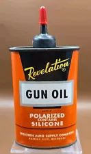 VINTAGE REVELATION GUN OIL 3 OZ. TIN / CAN, WESTERN AUTO, VERY CLEAN. EMPTY.