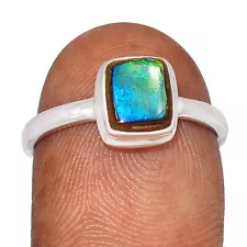 Natural Genuine Canadian Ammolite 925 Sterling Silver Ring Jewelry s.8 CR48953