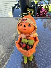 Vintage Pumpkin Head Scarecrow w/ Owl KNEE HUGGER Halloween Japan JOL