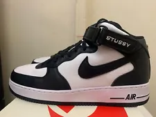 SIZE 11 Nike Air Force 1 Mid x Stussy White Black DJ7840-002 2022 jordan 1 low