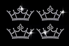 4 x Fancy Princess Crowns Rhinestone Diamonte Transfer Iron On Hotfix Queen