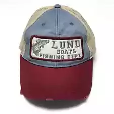 Lund Boats Cap Hat Fishing Dept. Trucker Mesh Red Blue Snapback