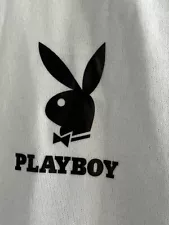 VTG 80s Cool Stag PLAY BOY WHITE Jacket BLACK Pleather Scheme Bunny Logo Pockets