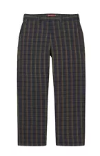 Supreme SS22 Work Pant Navy Plaid Size 34 Heavy Cotton Blend Twill Enyme Wash