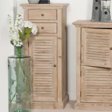 Tall Natural Wood Cupboard 2 Drawers 1 Door Rustic Reclaimed Storage Cabinet