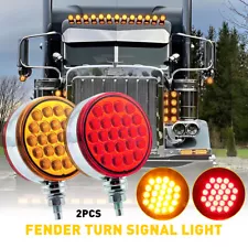 2X 4" Round Double Face LED 48 Pedestal Fender Brake Turn Signal Light Amber/Red (For: Mack R)