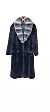 DE AME CHI Long Black Fur Coat (Mink ?) with Chinchilla Collar-Sz. Small