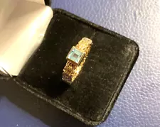 YELLOW GOLD OVER STERLING SILVER BLUE TOPAZ BYZANTINE RING