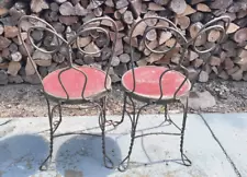 Two Vintage Wrought Iron Twisted Wire Ice Cream Parlor Chairs FREE SHIPPING!