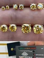 Canary Yellow Moissanite Screwback Stud Earrings 14k Gold Plate 925 Silver 3-8mm