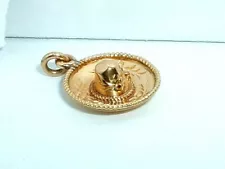 VINTAGE 18K YELLOW GOLD 3D MEXICAN SOMBRERO HAT MEXICO PENDANT CHARM