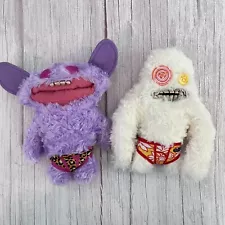 2 FUGGLER Monster Plush Toy Teeth White Sasquoosh & Purple Grin Grin Budgie Ed