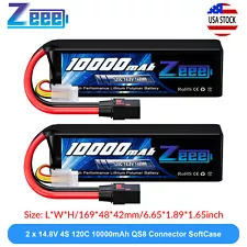 2x Zeee 4S Lipo Battery 10000mAh 14.8V 120C QS8 Plug for Xmaxx RC Car Truck Tank