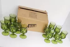 Vtg Green Indiana Glass Kings Crown Thumbprint Goblet Wine Sherry Glasses 12 NIB