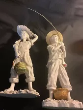 Vintage Country Boy & Girl Fishing Statues/Figures Resin 15” set RARE