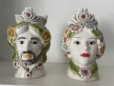 Sicilian Moor’s Heads Planters/Vases, Set Of 2, Large Size