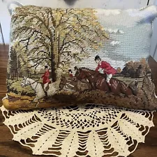 NOS Lillian Vernon Hunt Scene Equestrian Vtg Needlepoint Wool Pillow 15x11 Horse