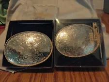 Lot Of 2 Vintage 1982 Montana Silversmiths Belt Buckles In Boxes