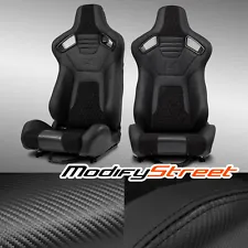 2X Carbon Fiber Leather Black+Suede Snake Pattern&Bottom Reclinable Racing Seats (For: Jeep Liberty)