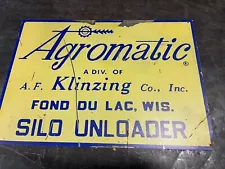 Vintage Agromatic Sign For Du Lac WI Farm Implement Tool Grain Bin Store Silo